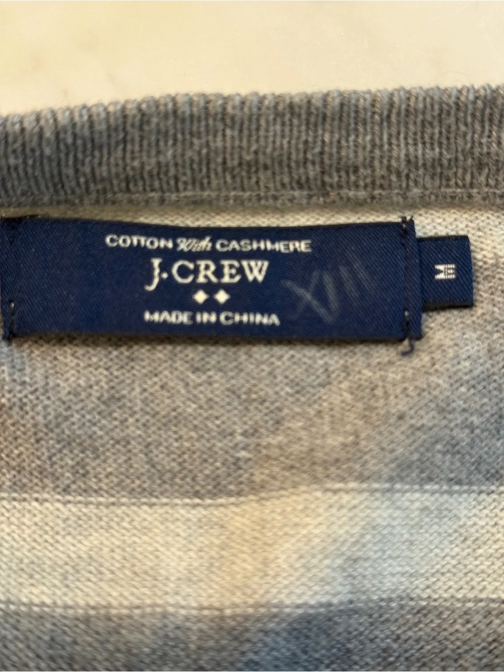J.Crew Gray Striped Cotton Cashmere Crew Neck Lightweight Sweater Size M